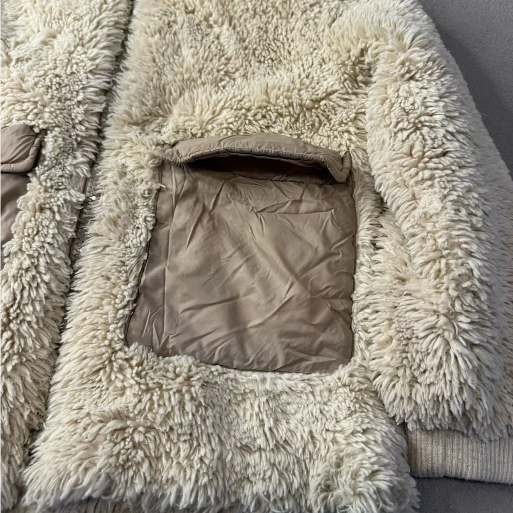 Girl Zara Cozy Cream Sherpa Jacket with Tan Pockets size 10